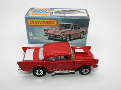 Matchbox Superfast 4D '57 Chevy Red - MISSING SIDE CHERRY BOMB Tampo's