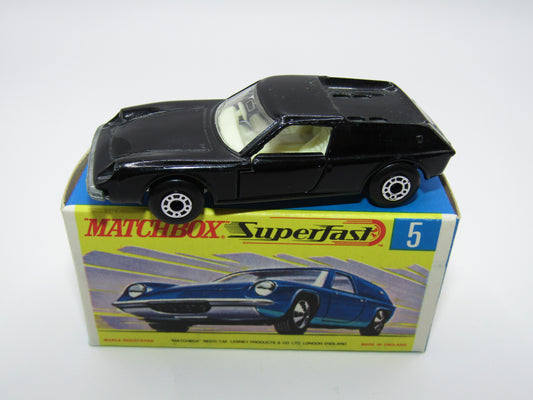 Matchbox Superfast 5A Lotus Europa Black NO TAMPO DOT DASH SPOKE WHEELS
