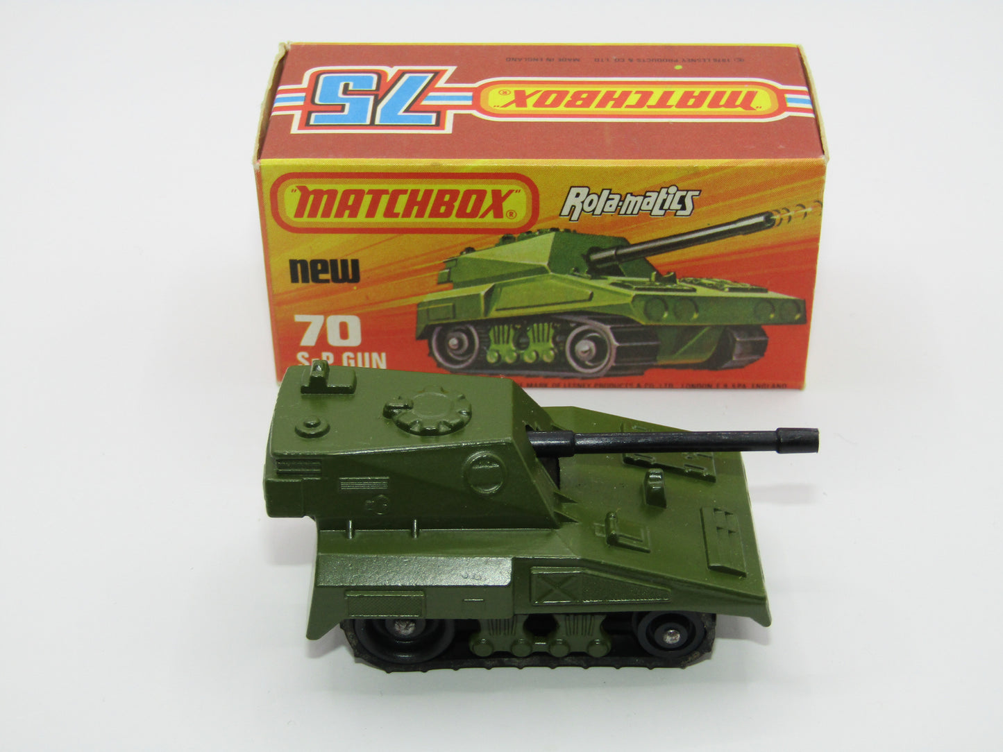 Matchbox Superfast 70C SP Gun Olive Green BLACK Tracks