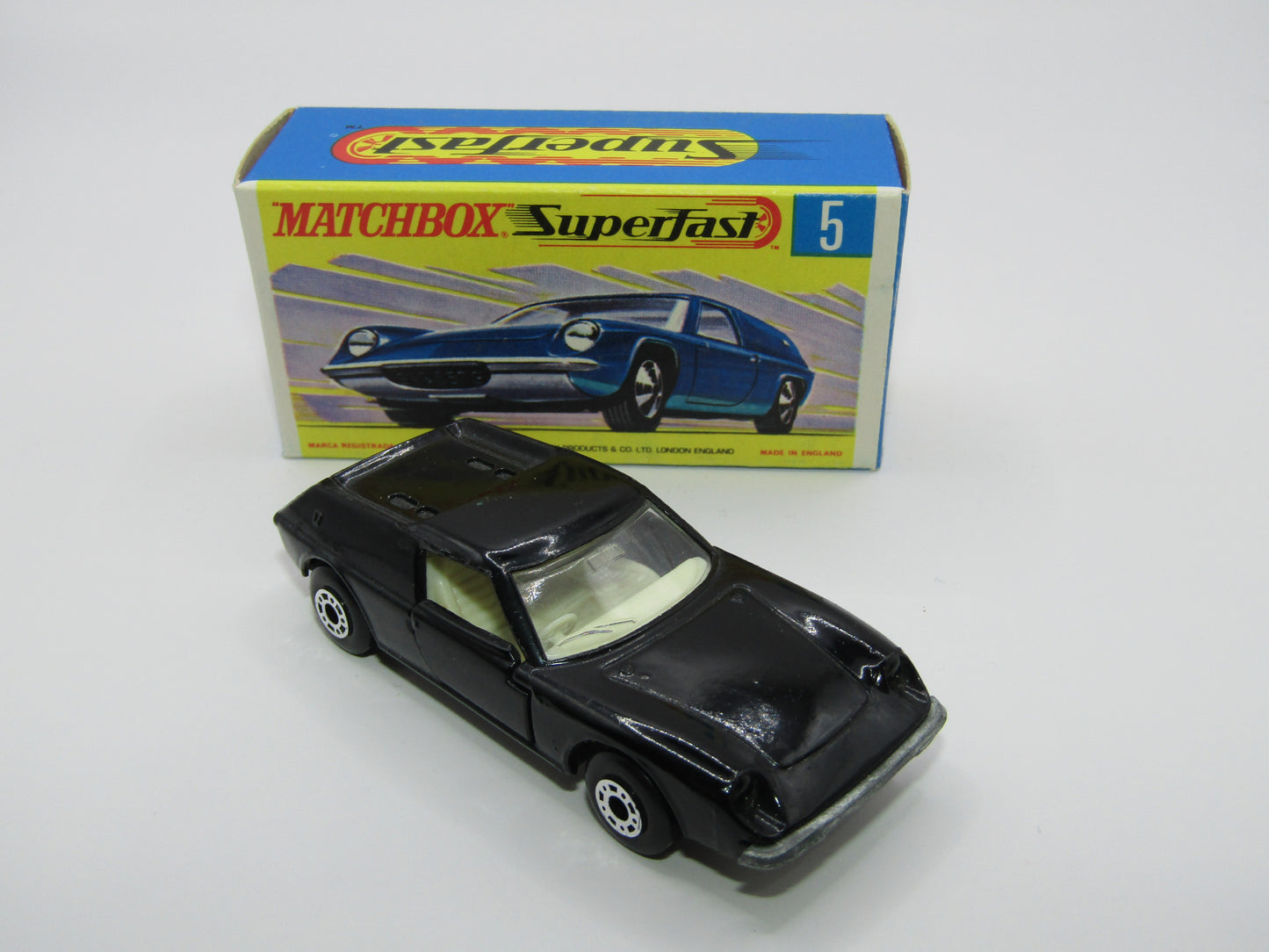 Matchbox Superfast 5A Lotus Europa Black NO TAMPO DOT DASH SPOKE WHEELS