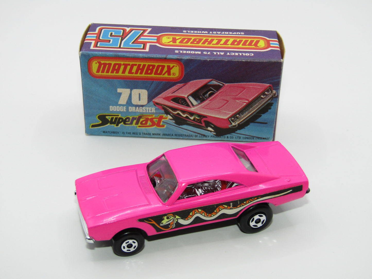 Matchbox Superfast 70B Dodge Dragster Rare J Box Hot Pink Black Base