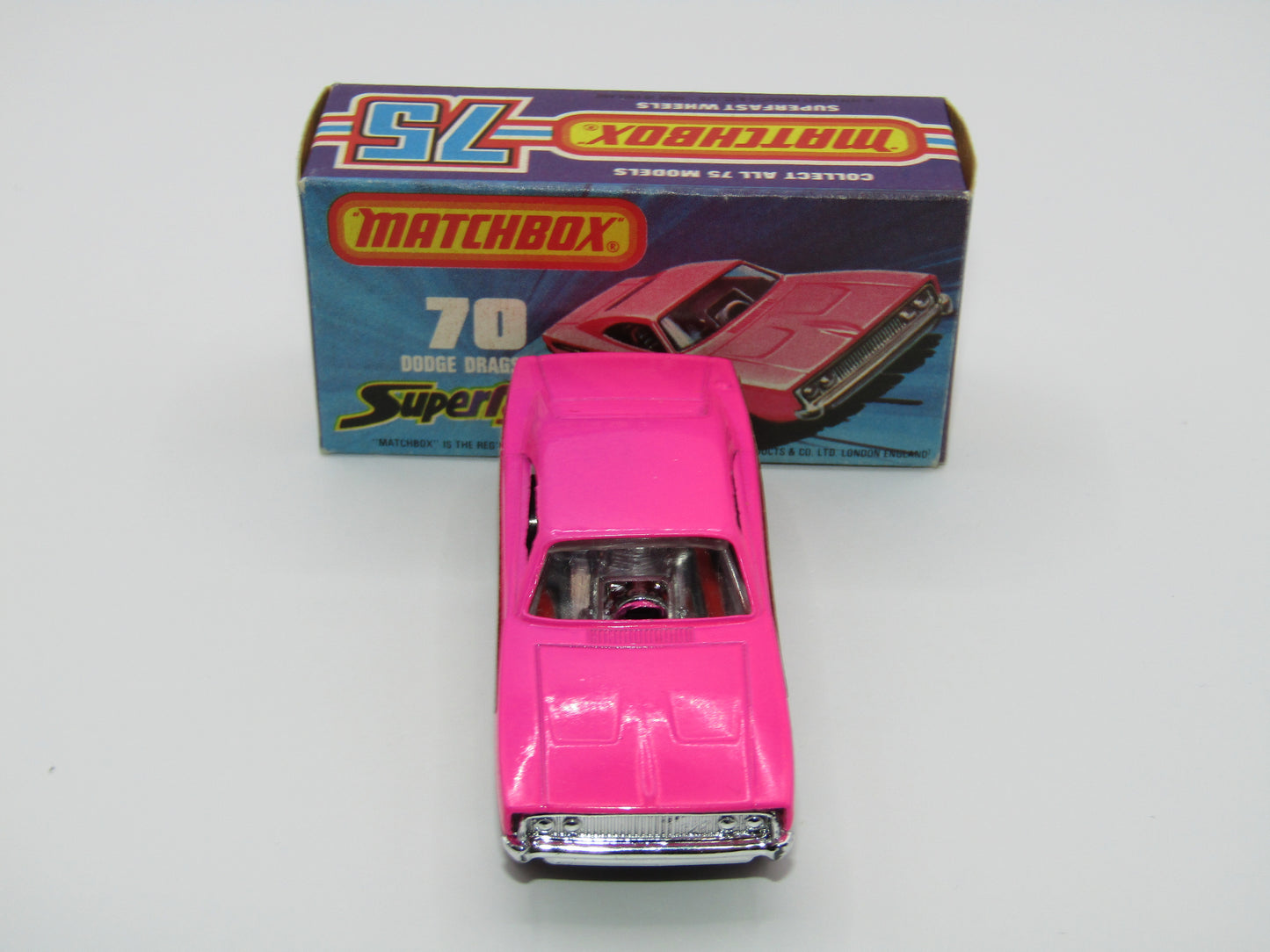 Matchbox Superfast 70B Dodge Dragster Rare J Box Hot Pink Black Base