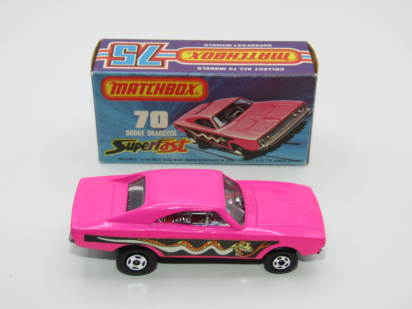 Matchbox Superfast 70B Dodge Dragster Rare J Box Hot Pink Black Base