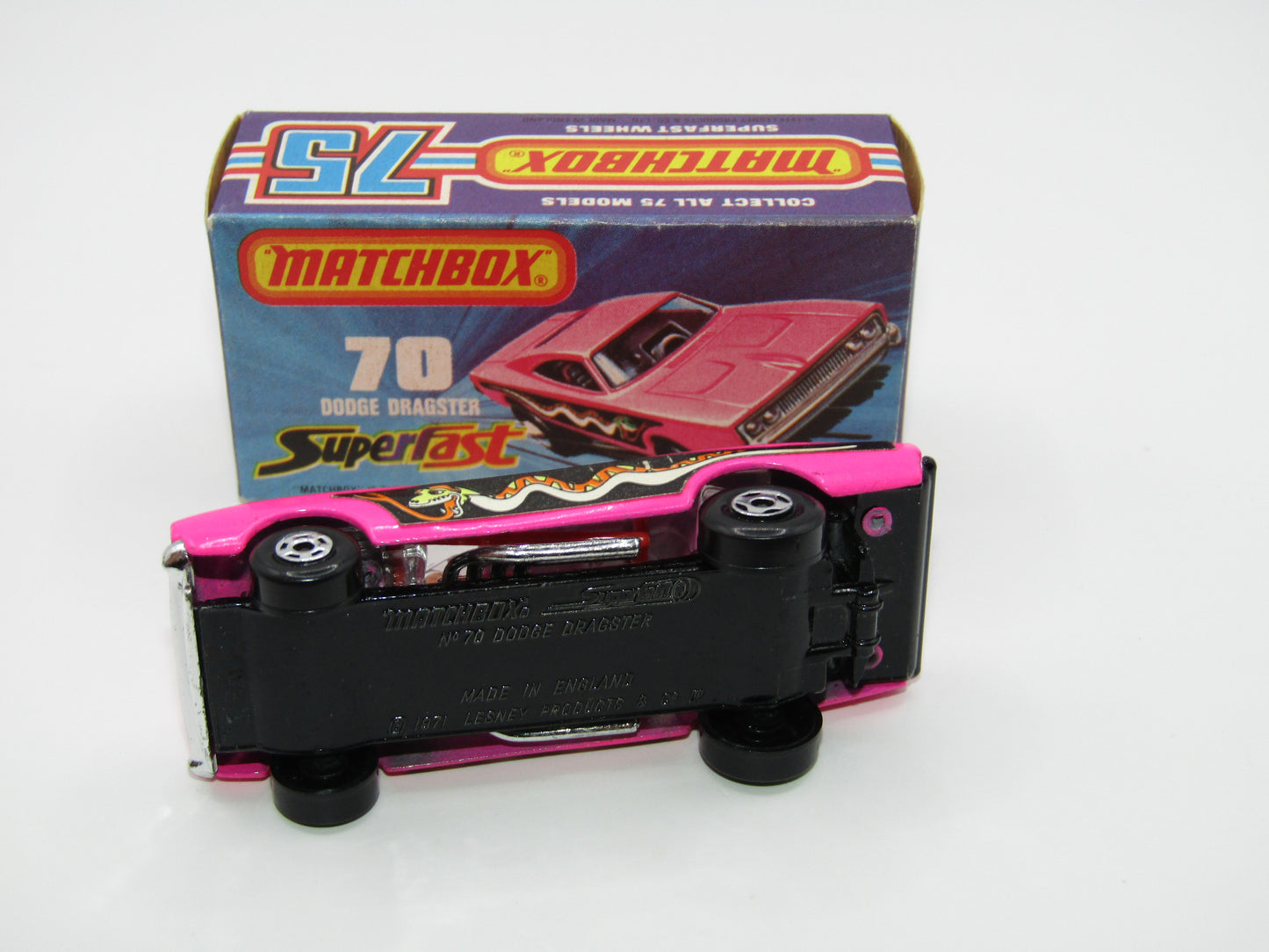 Matchbox Superfast 70B Dodge Dragster Rare J Box Hot Pink Black Base
