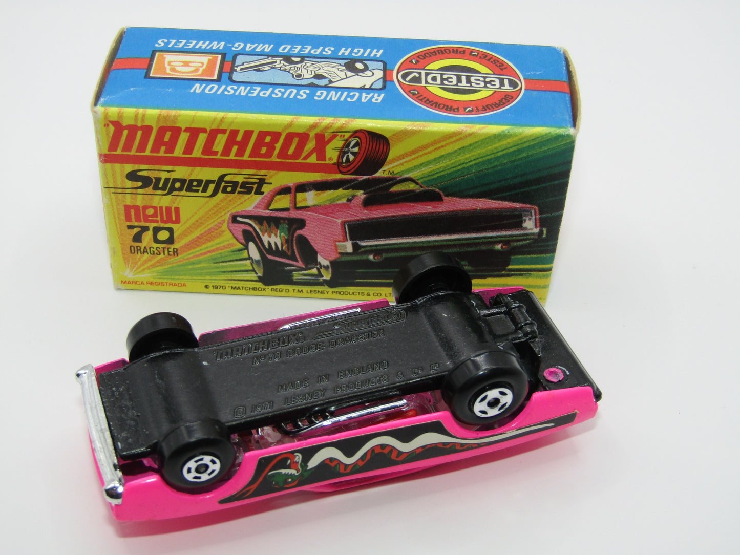 Matchbox Superfast 70B Dodge Dragster MET GREY Base DK Green Snake