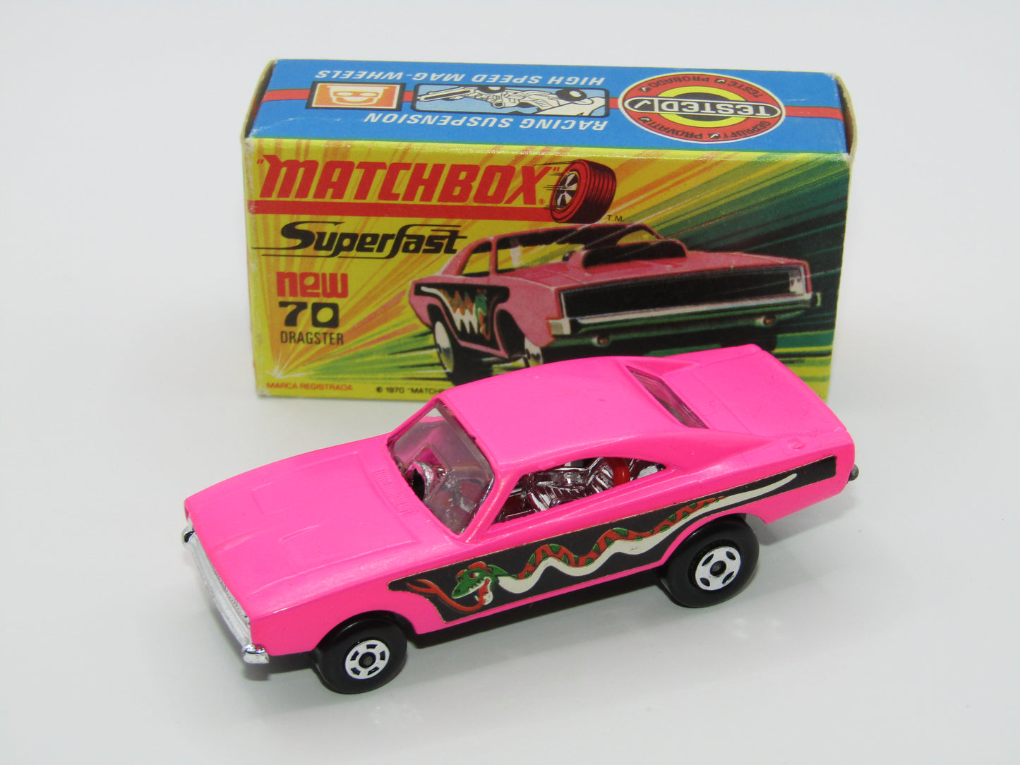 Matchbox Superfast 70B Dodge Dragster MET GREY Base DK Green Snake
