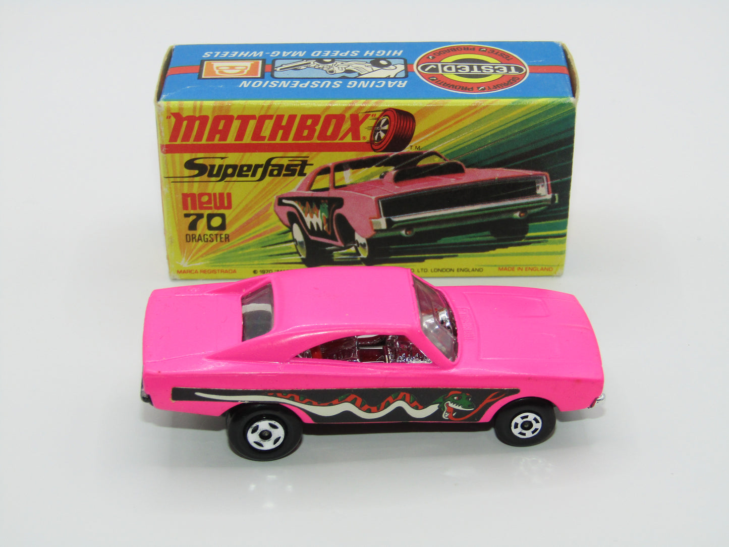 Matchbox Superfast 70B Dodge Dragster MET GREY Base DK Green Snake
