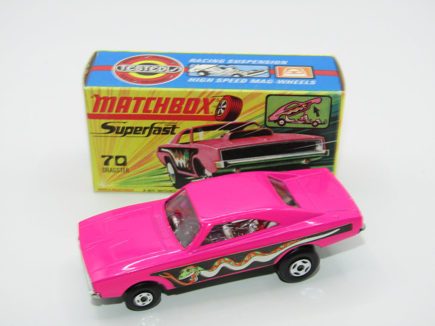 Matchbox Superfast 70B Dodge Dragster Hot Pink METALLIC GREEN Base