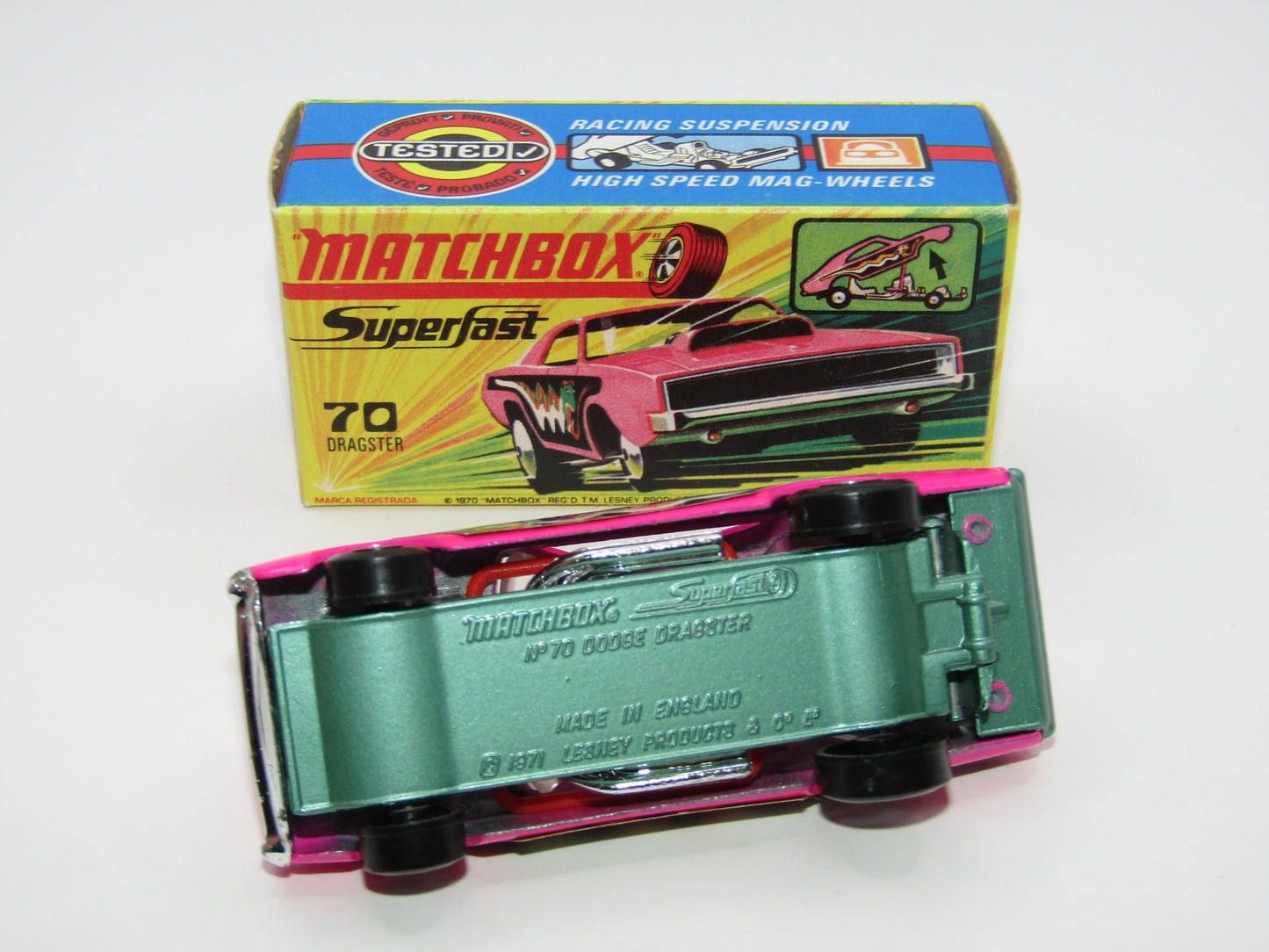 Matchbox Superfast 70B Dodge Dragster Hot Pink METALLIC GREEN Base