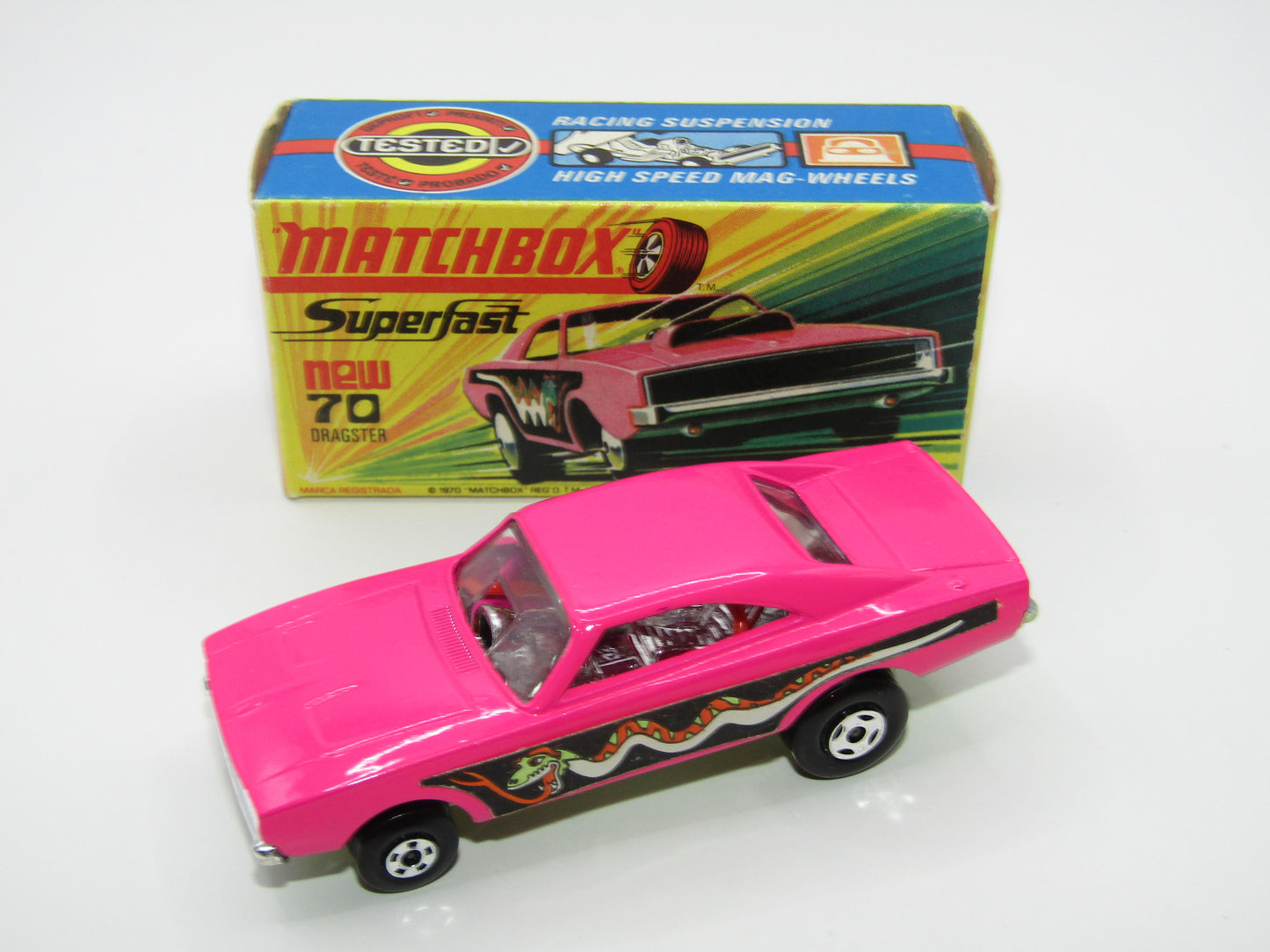 Matchbox Superfast 70B Dodge Dragster Hot Pink Light Yellow Base