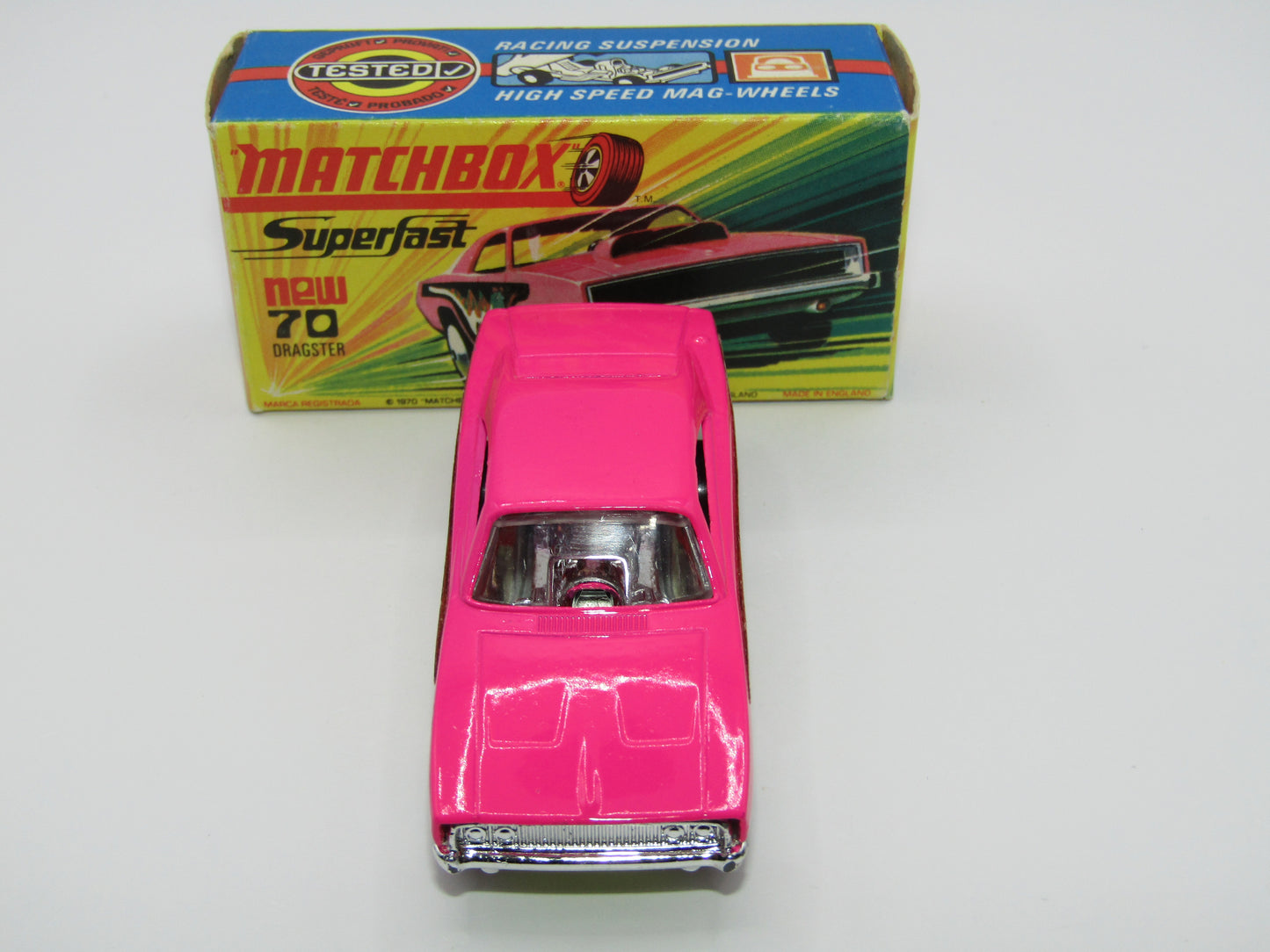 Matchbox Superfast 70B Dodge Dragster Hot Pink Light Yellow Base
