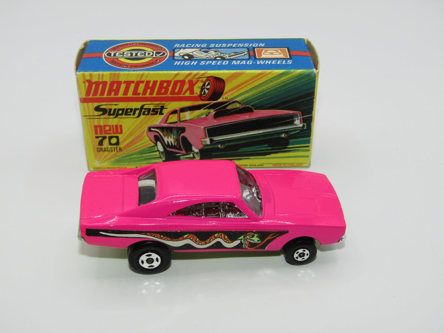 Matchbox Superfast 70B Dodge Dragster Hot Pink Light Yellow Base