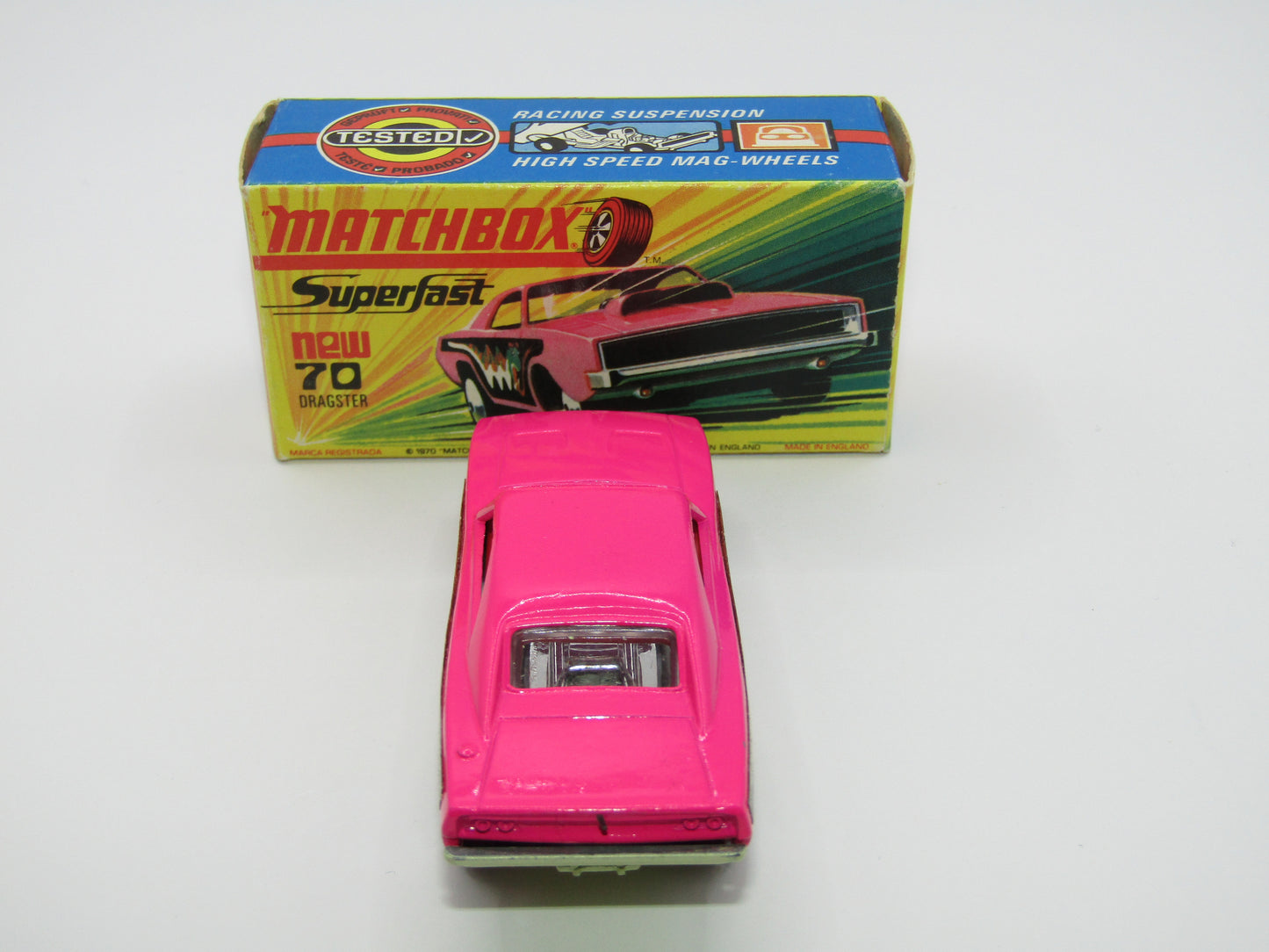 Matchbox Superfast 70B Dodge Dragster Hot Pink Light Yellow Base