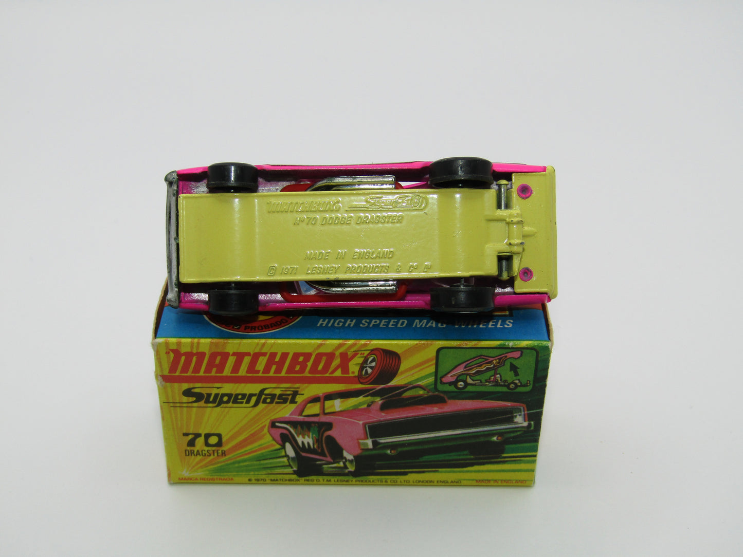 Matchbox Superfast 70B Dodge Dragster Light Hot Pink Dark Yellow Base