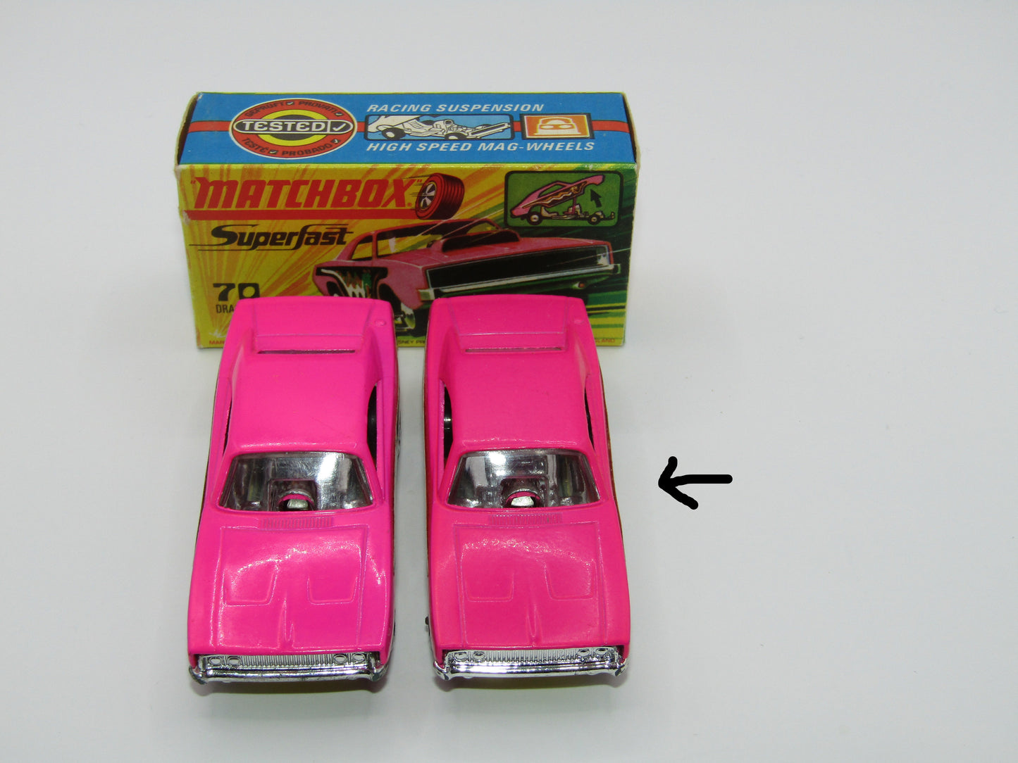 Matchbox Superfast 70B Dodge Dragster Dark Hot Pink Dark Yellow Base