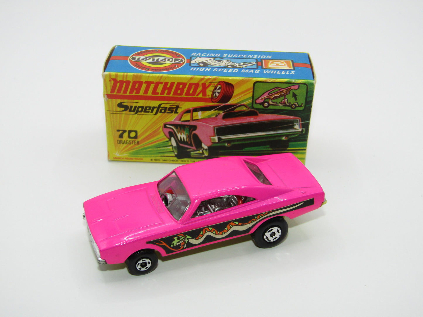 Matchbox Superfast 70B Dodge Dragster Light Hot Pink Dark Yellow Base