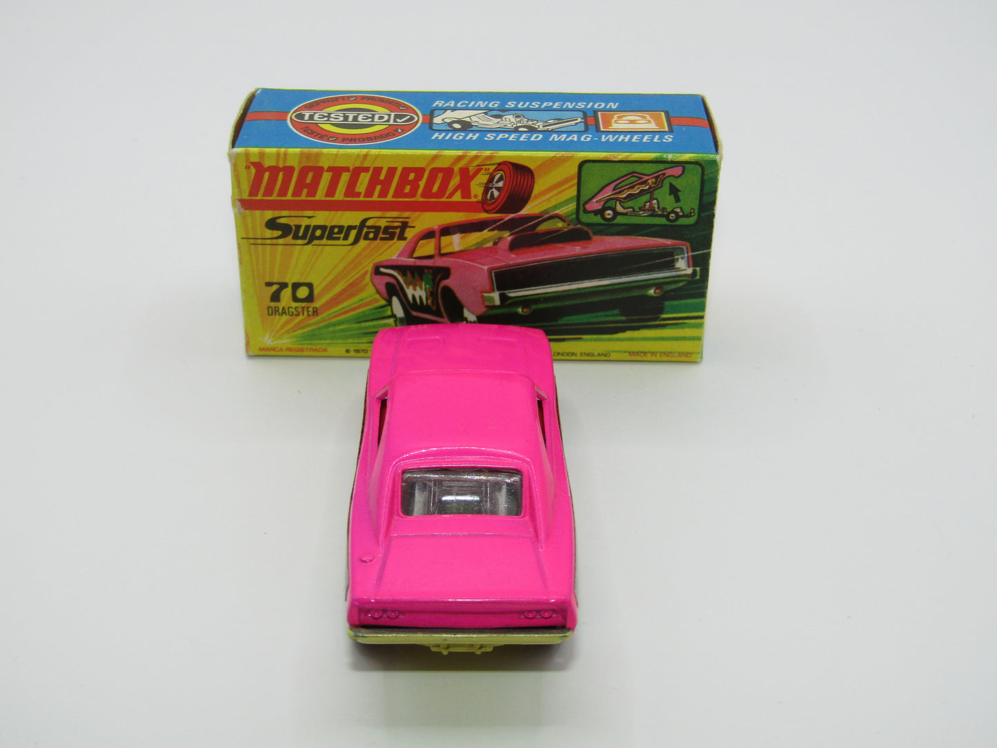 Matchbox Superfast 70B Dodge Dragster Light Hot Pink Dark Yellow Base