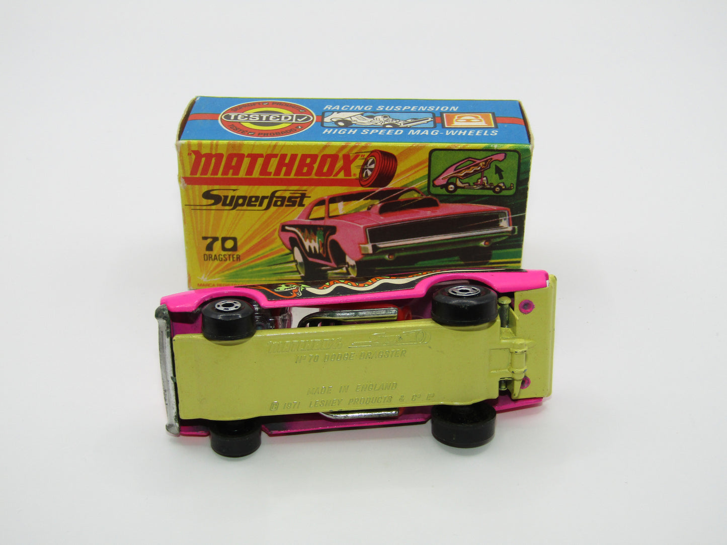 Matchbox Superfast 70B Dodge Dragster Light Hot Pink Dark Yellow Base