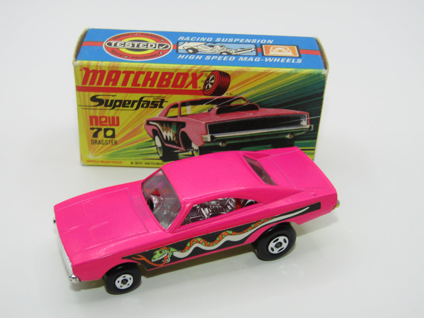 Matchbox Superfast 70B Dodge Dragster Dark Hot Pink Dark Yellow Base