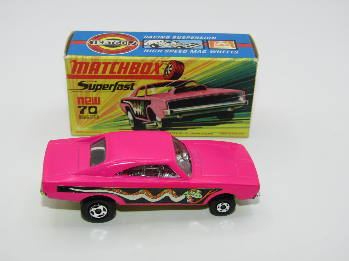 Matchbox Superfast 70B Dodge Dragster Dark Hot Pink Dark Yellow Base
