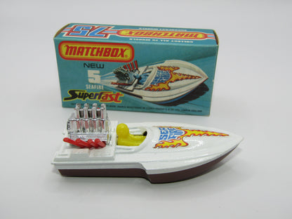 Matchbox Superfast 5B Seafire Boat, White, LEMON Driver, BROWN Base