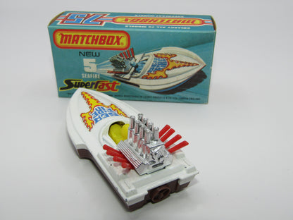 Matchbox Superfast 5B Seafire Boat, White, LEMON Driver, BROWN Base