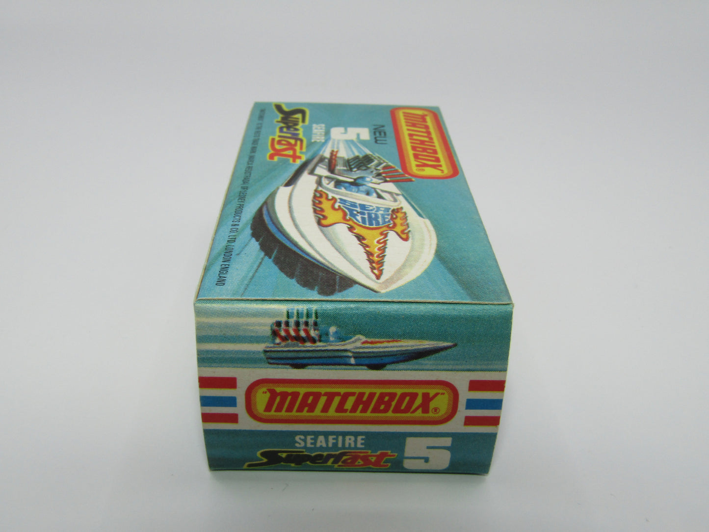 Matchbox Superfast 5B Seafire Boat, White, LEMON Driver, BROWN Base