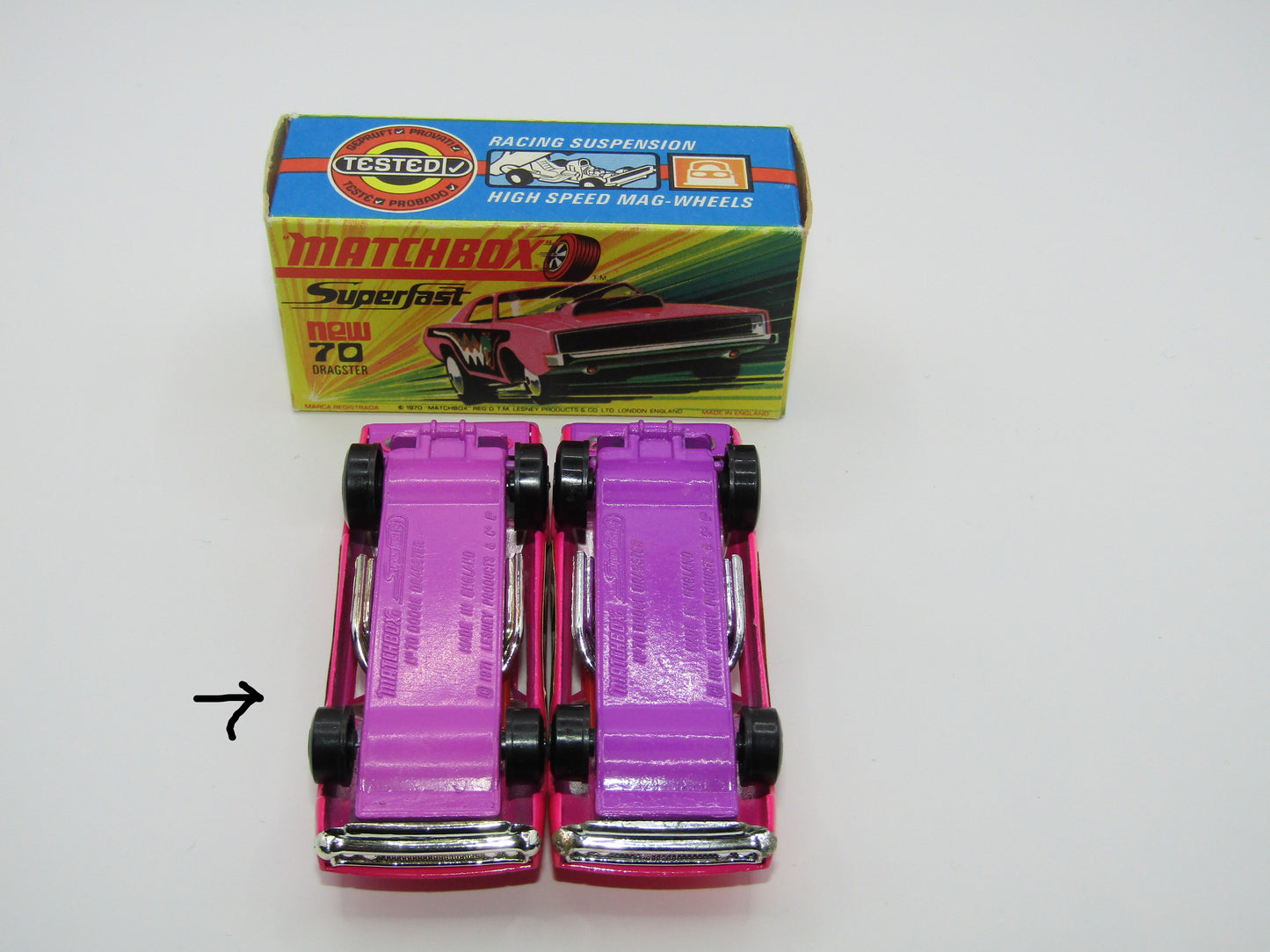 Matchbox Superfast 70B Dodge Dragster Dark Pink LIGHT Purple Base