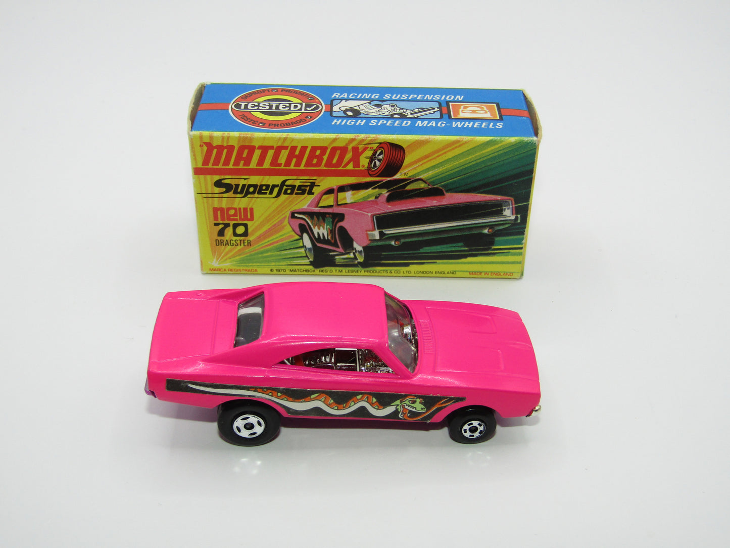 Matchbox Superfast 70B Dodge Dragster Dark Pink LIGHT Purple Base