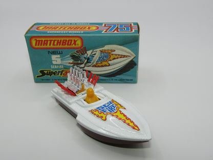Matchbox Superfast 5B Seafire Boat, White, YELLOW Driver, BROWN Base