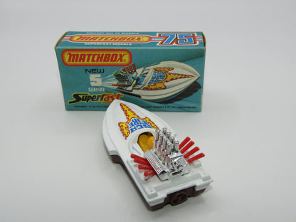 Matchbox Superfast 5B Seafire Boat, White, YELLOW Driver, BROWN Base