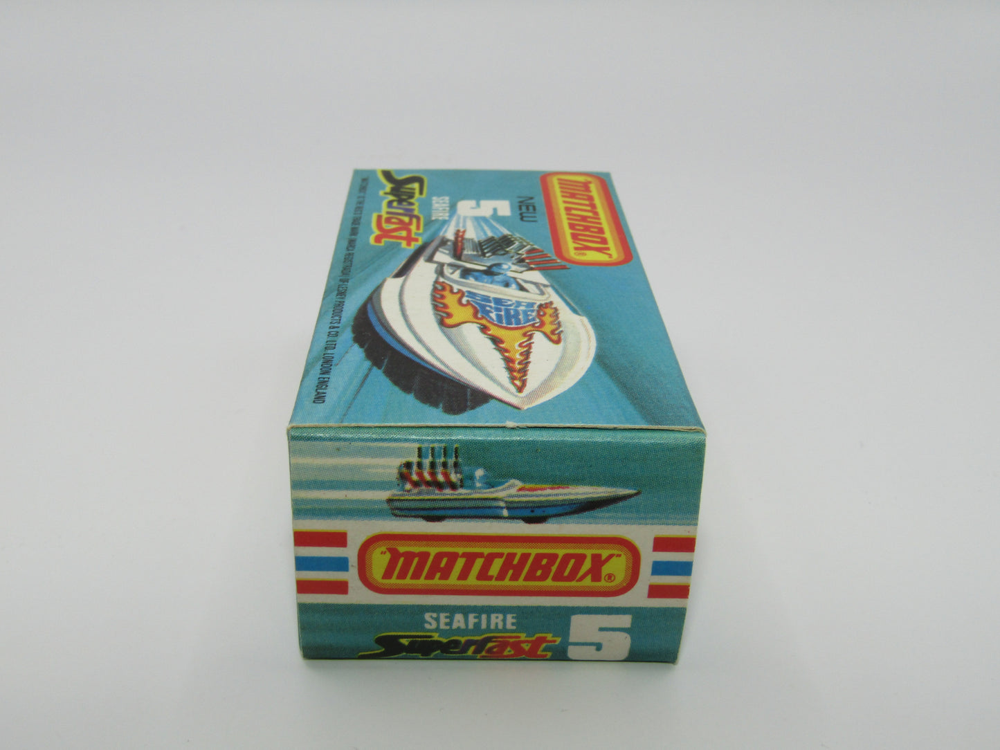Matchbox Superfast 5B Seafire Boat, White, YELLOW Driver, BROWN Base