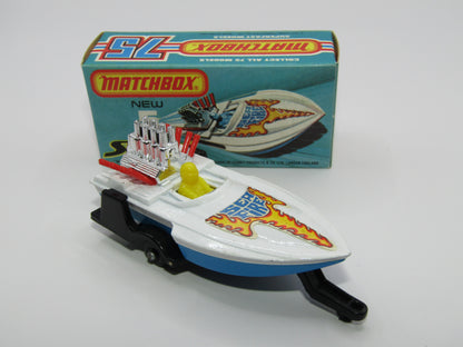 Matchbox Superfast 5B Seafire Boat, White, LEMON Driver, Blue Base, Red Engine Pipes