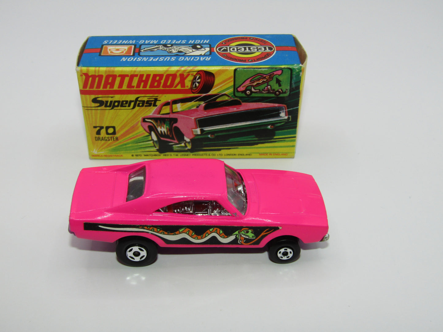 Matchbox Superfast 70B Dodge Dragster LIGHT PINK Dark Purple Base