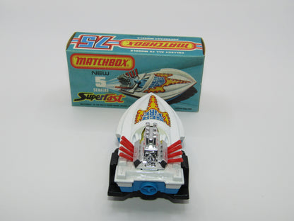 Matchbox Superfast 5B Seafire Boat, White, LEMON Driver, Blue Base, Red Engine Pipes