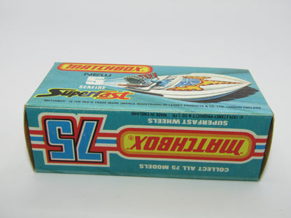 Matchbox Superfast 5B Seafire Boat, White, LEMON Driver, Blue Base, Red Engine Pipes
