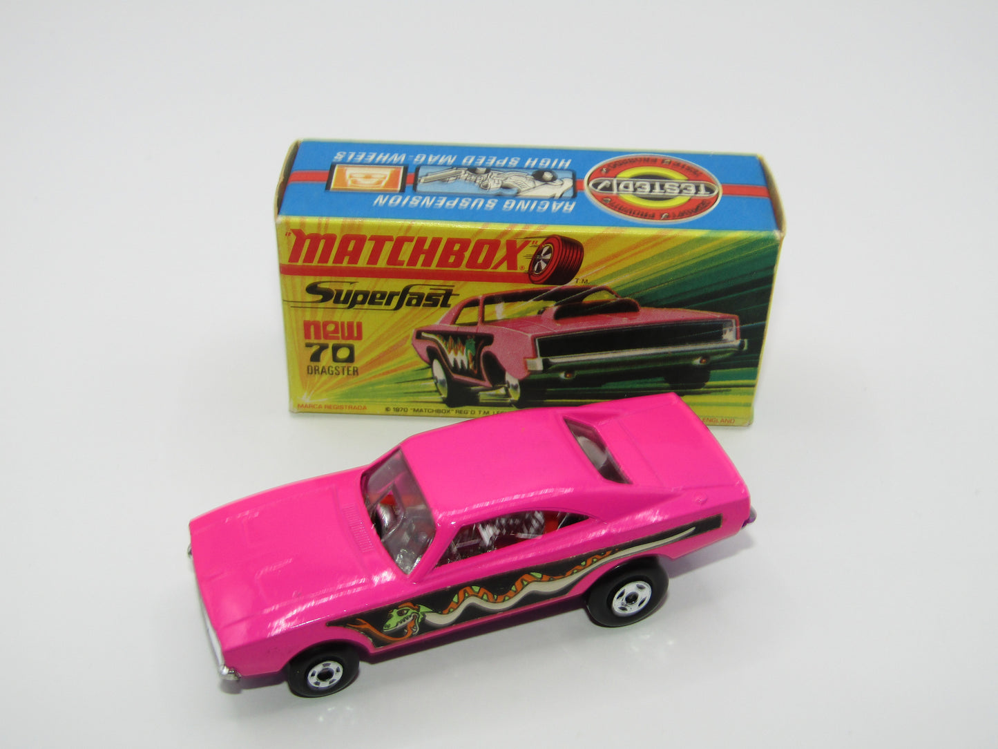 Matchbox Superfast 70B Dodge Dragster Hot Pink, Purple Base