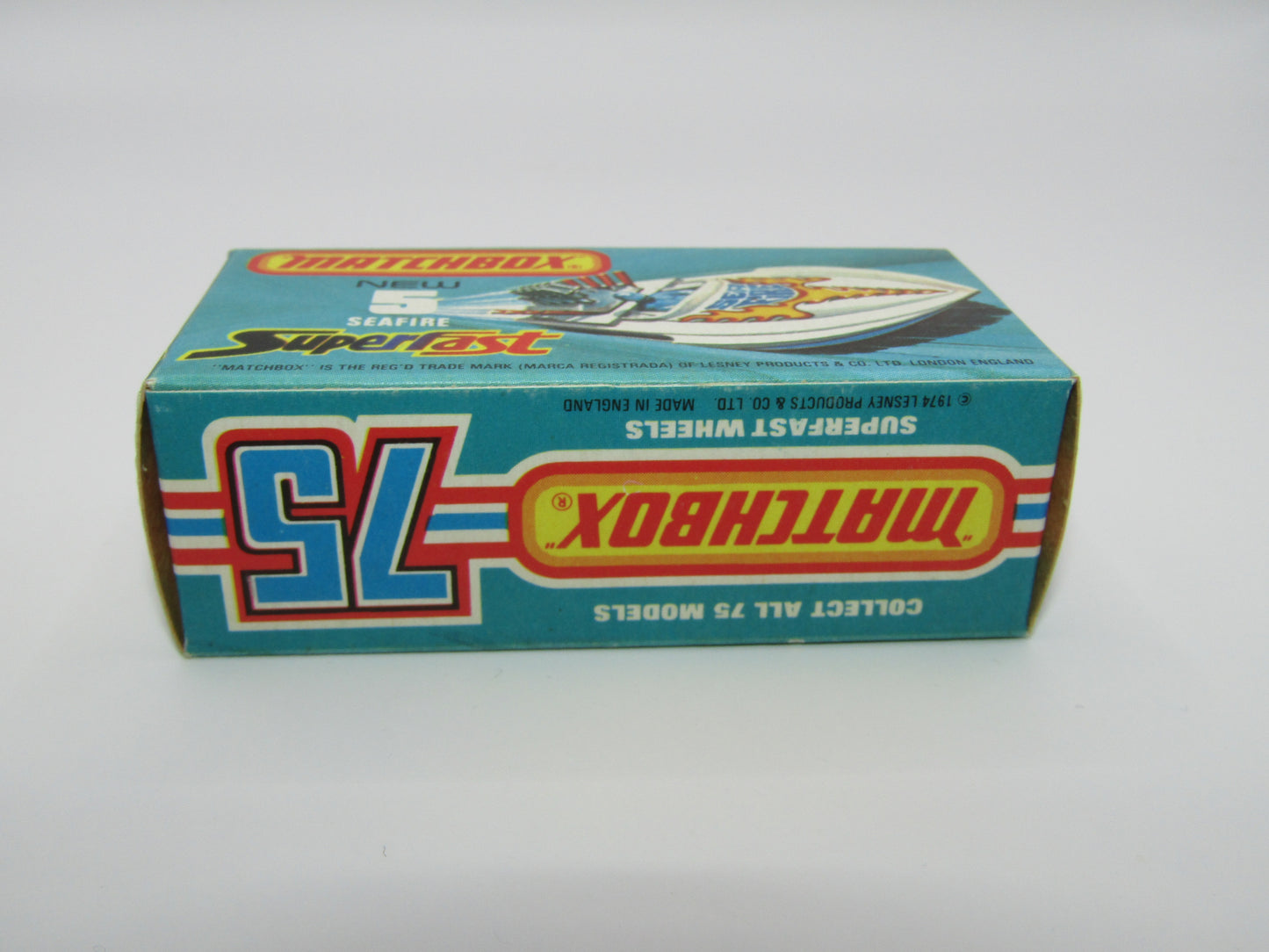 Matchbox Superfast 5B Seafire Boat, White, Blue Driver, TURQUOISE Base