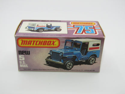 Matchbox Superfast 5C U.S Mail Truck Blue, BLACK HUBS no 5 Base