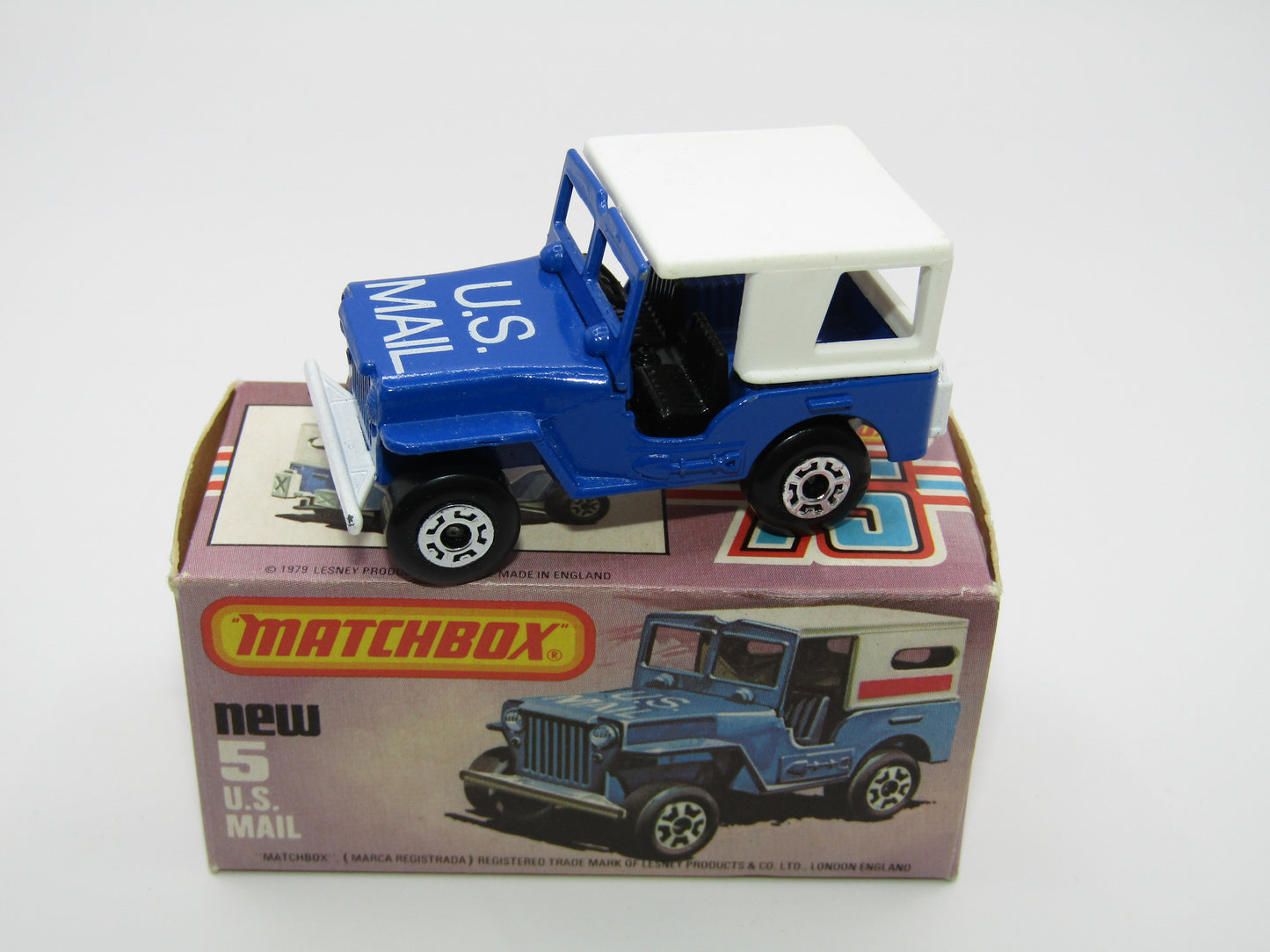 Matchbox Superfast 5C U.S Mail Truck Blue, LARGE Window in Canopy No 5 Base