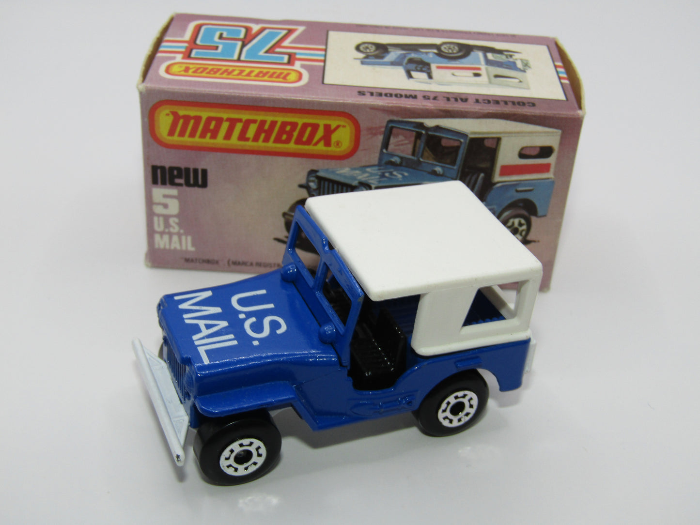 Matchbox Superfast 5C U.S Mail Truck Blue, LARGE Window in Canopy No 5 Base