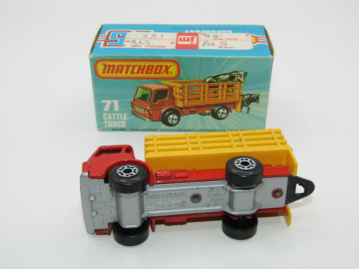 Matchbox Superfast 71C Cattle Truck FLAT RED, RED Windows Tow Hook