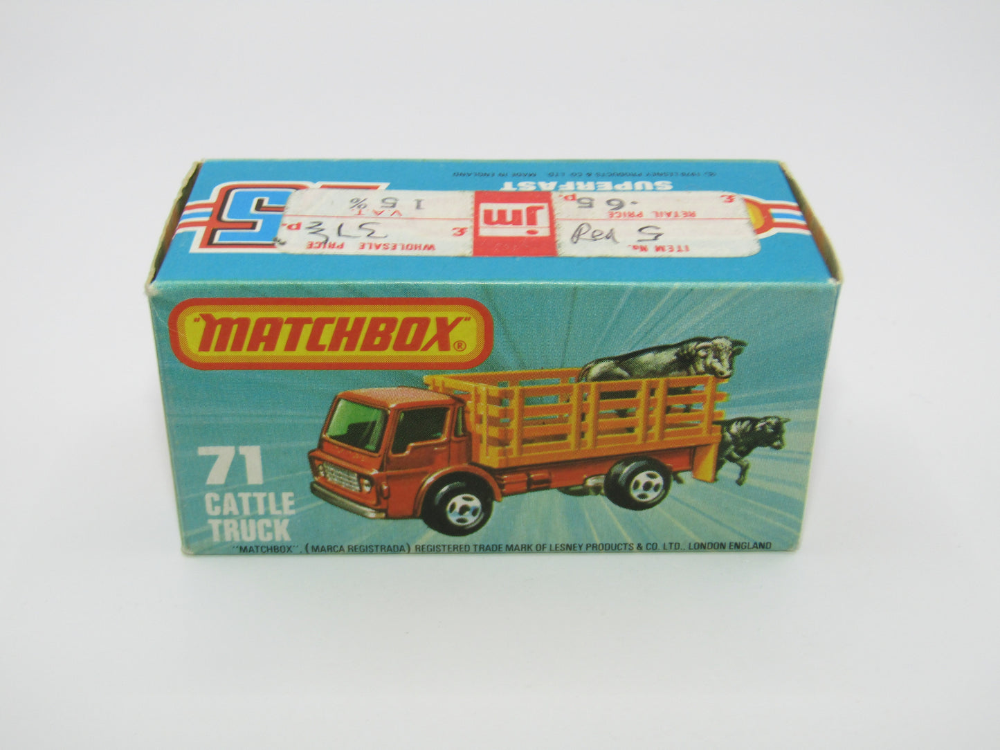 Matchbox Superfast 71C Cattle Truck FLAT RED, RED Windows Tow Hook