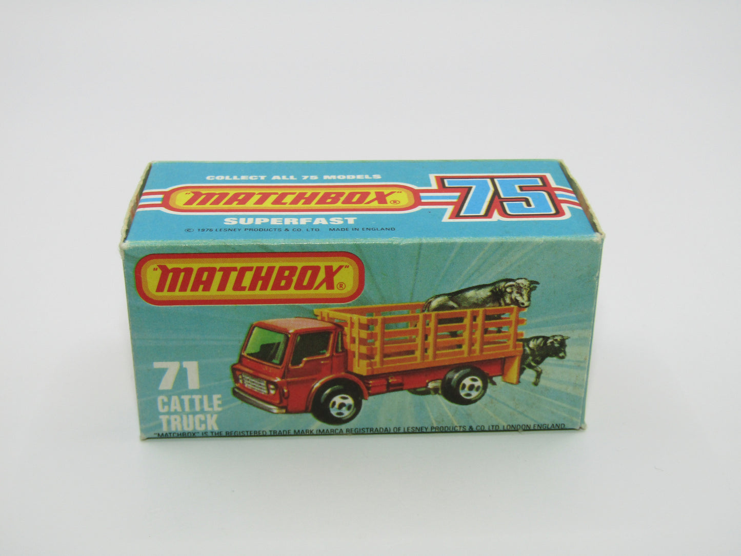 Matchbox Superfast 71C Cattle Truck FLAT RED, PURP Windows Lt Yellow Stakes