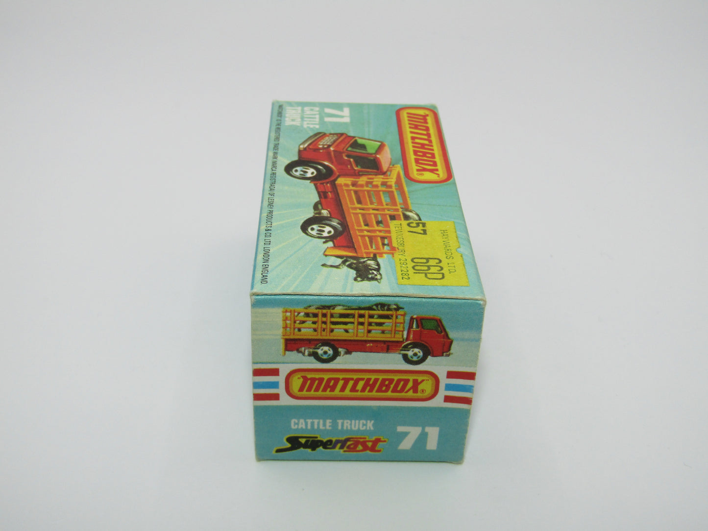 Matchbox Superfast 71C Cattle Truck FLAT RED, PURP Windows Lt Yellow Stakes