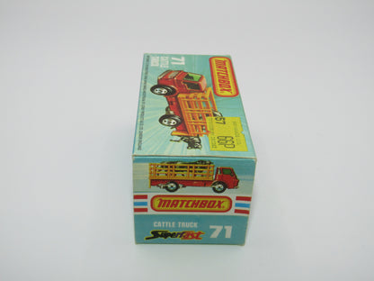 Matchbox Superfast 71C Cattle Truck FLAT RED, PURP Windows Lt Yellow Stakes