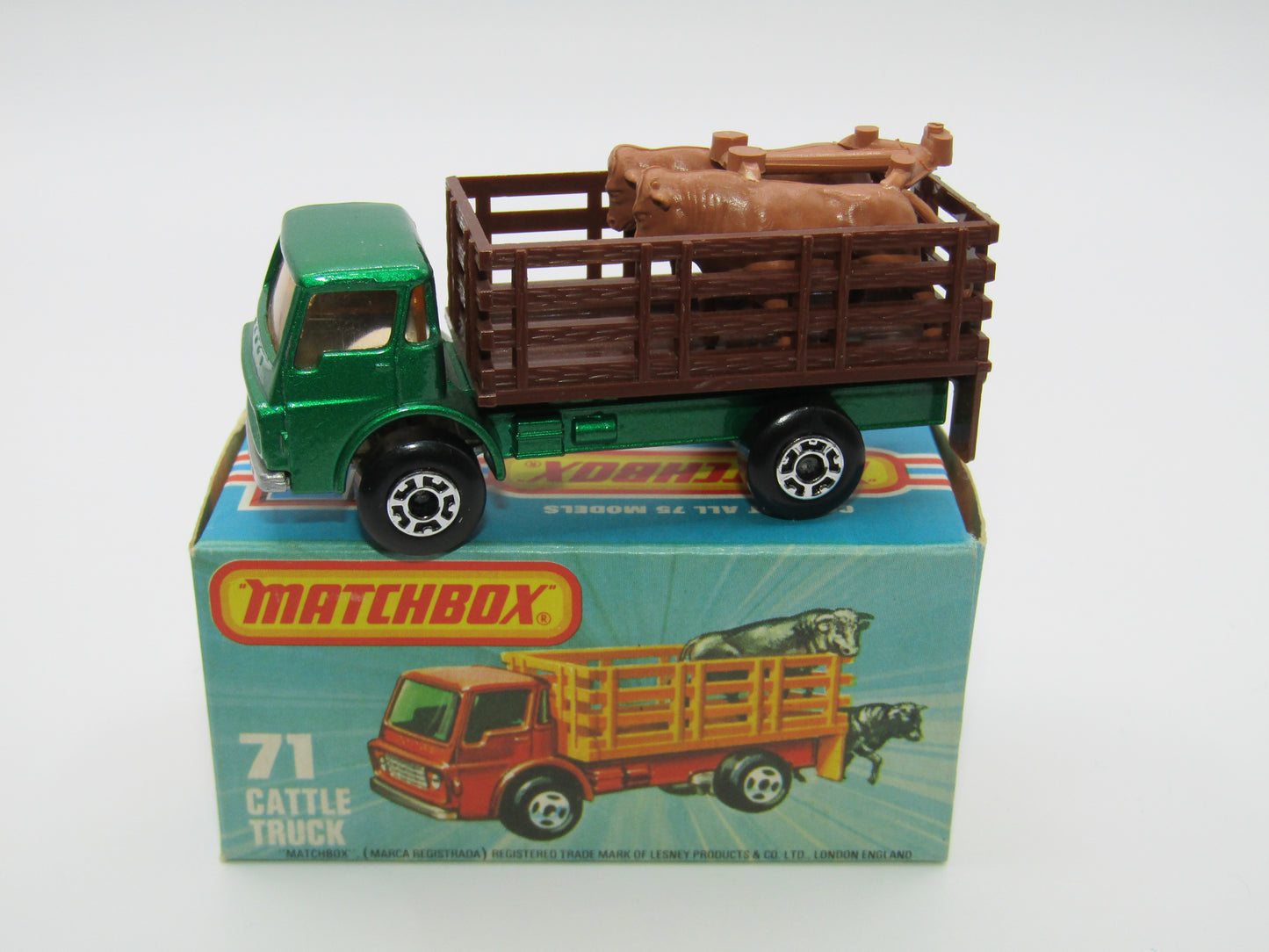 Matchbox Superfast 71C Cattle Truck Metallic Green DARK BROWN Stakes