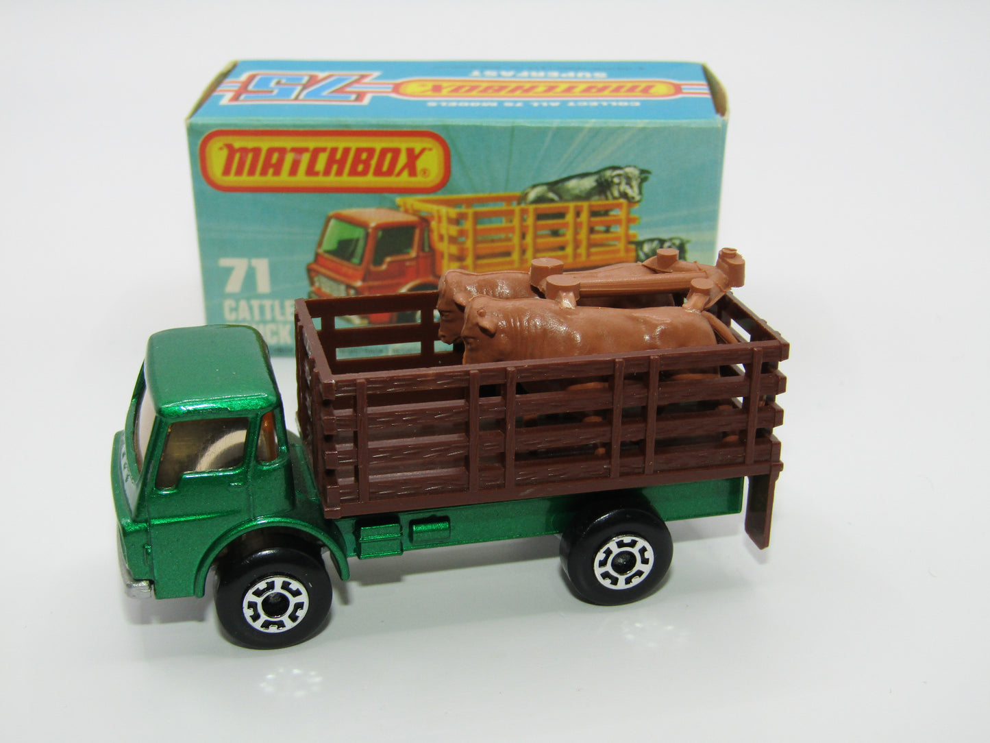 Matchbox Superfast 71C Cattle Truck Metallic Green DARK BROWN Stakes
