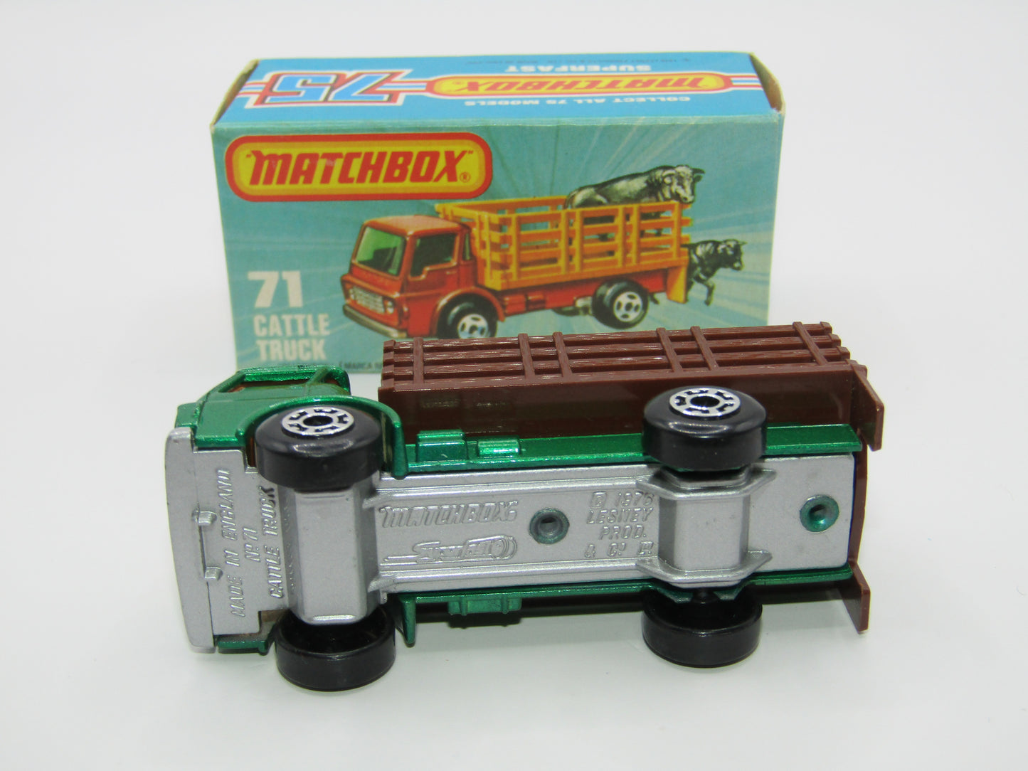 Matchbox Superfast 71C Cattle Truck Metallic Green DARK BROWN Stakes