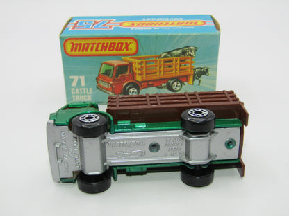 Matchbox Superfast 71C Cattle Truck Metallic Green DARK BROWN Stakes